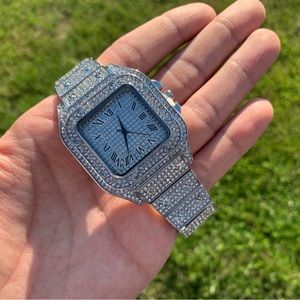 14k White Gold Plated Iced Out Watch Men Women Flooded Premium Watch Gift